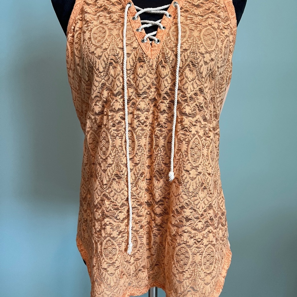 BKE Red Buckle Brand Orange Lace-front drawstring tank L